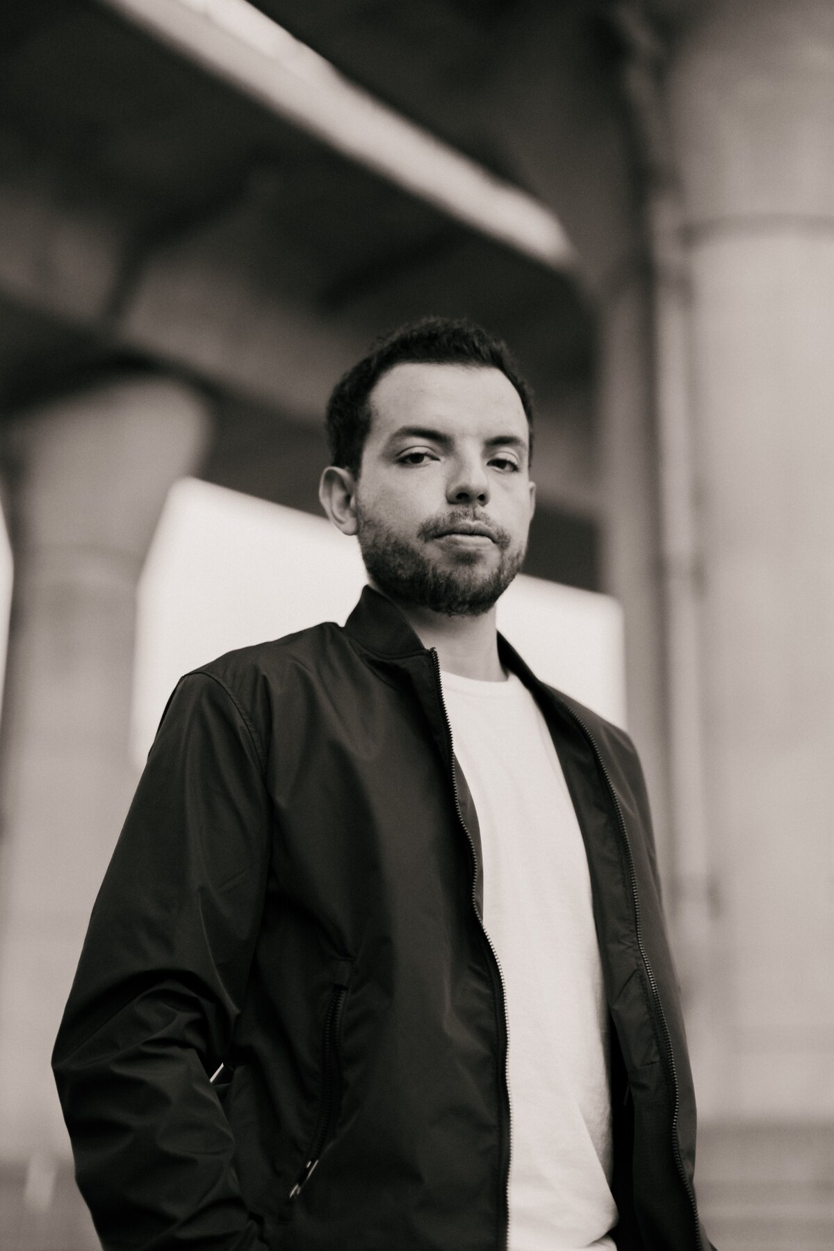 Black-and-white portrait of Jose Zamora