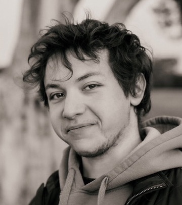 Black-and-white portrait of Misha Barshteyn